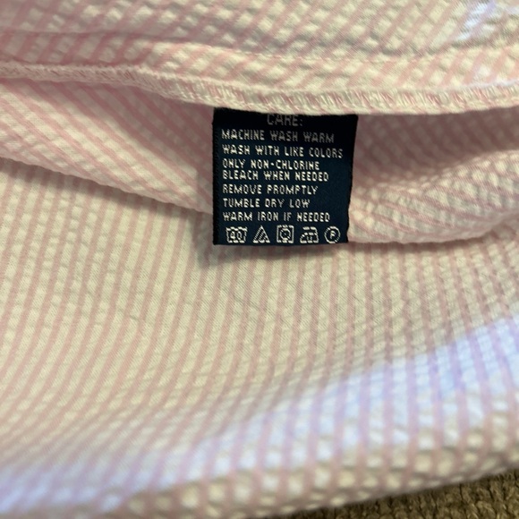 Ralph Lauren Pink Seersucker Gathered Flare Skirt Vertical Pin Stripes Midi SZ 2 - Picture 5 of 7